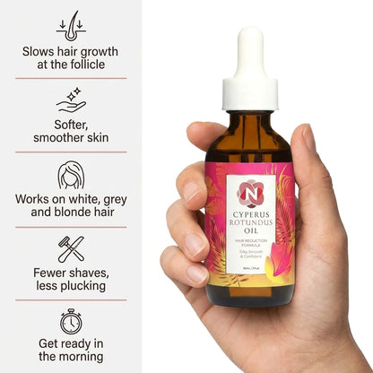 Cyperus rotundus oil for unwanted hair - slower, finer regrowth