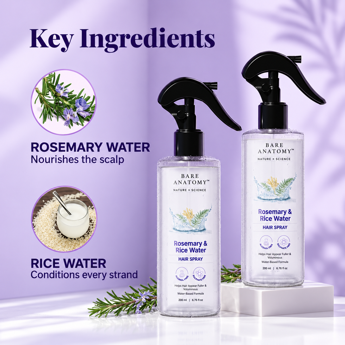 Rosemary & Rice Water Hair Spray | Non-Greasy | 200ml – NexaHealthic